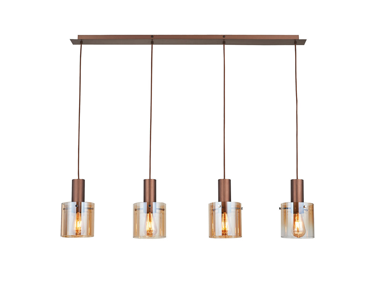 Lámpara de techo Venize 4 luces lineal cobre y ámbar (i3)