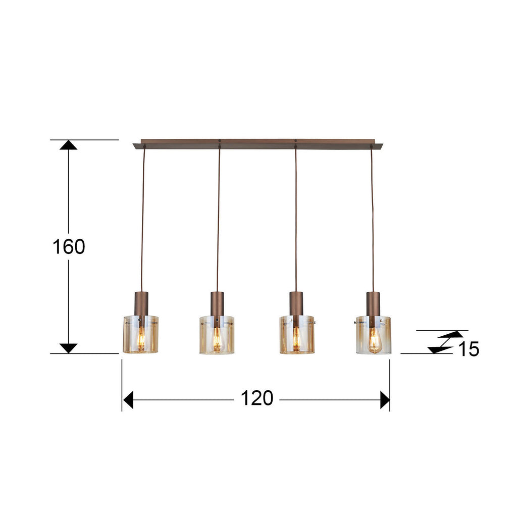 Lámpara de techo Venize 4 luces lineal cobre y ámbar (i3) - medidas