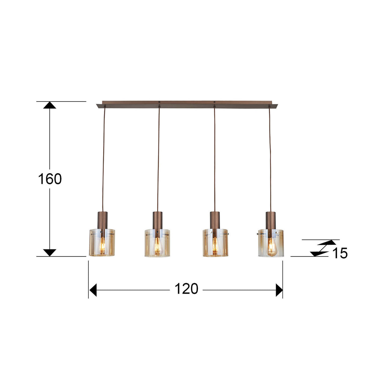 Lámpara de techo Venize 4 luces lineal cobre y ámbar (i3) - medidas
