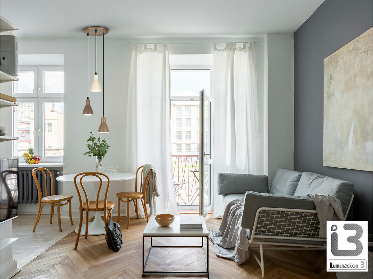 Lámpara de techo Afra 3 luces redonda marrón y crema (i3)