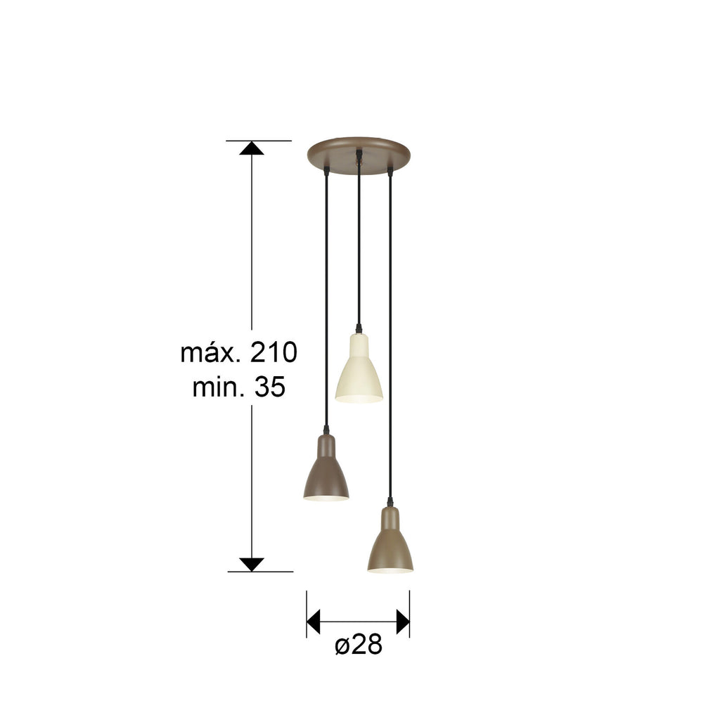 Lámpara de techo Afra 3 luces redonda marrón y crema (i3) - medidas
