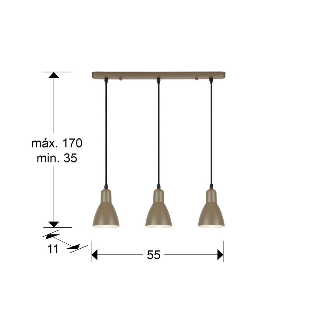 Lámpara de techo Afra 3 luces lineal marrón (i3) - medidas