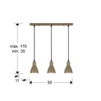Lámpara de techo Afra 3 luces lineal marrón (i3) - medidas