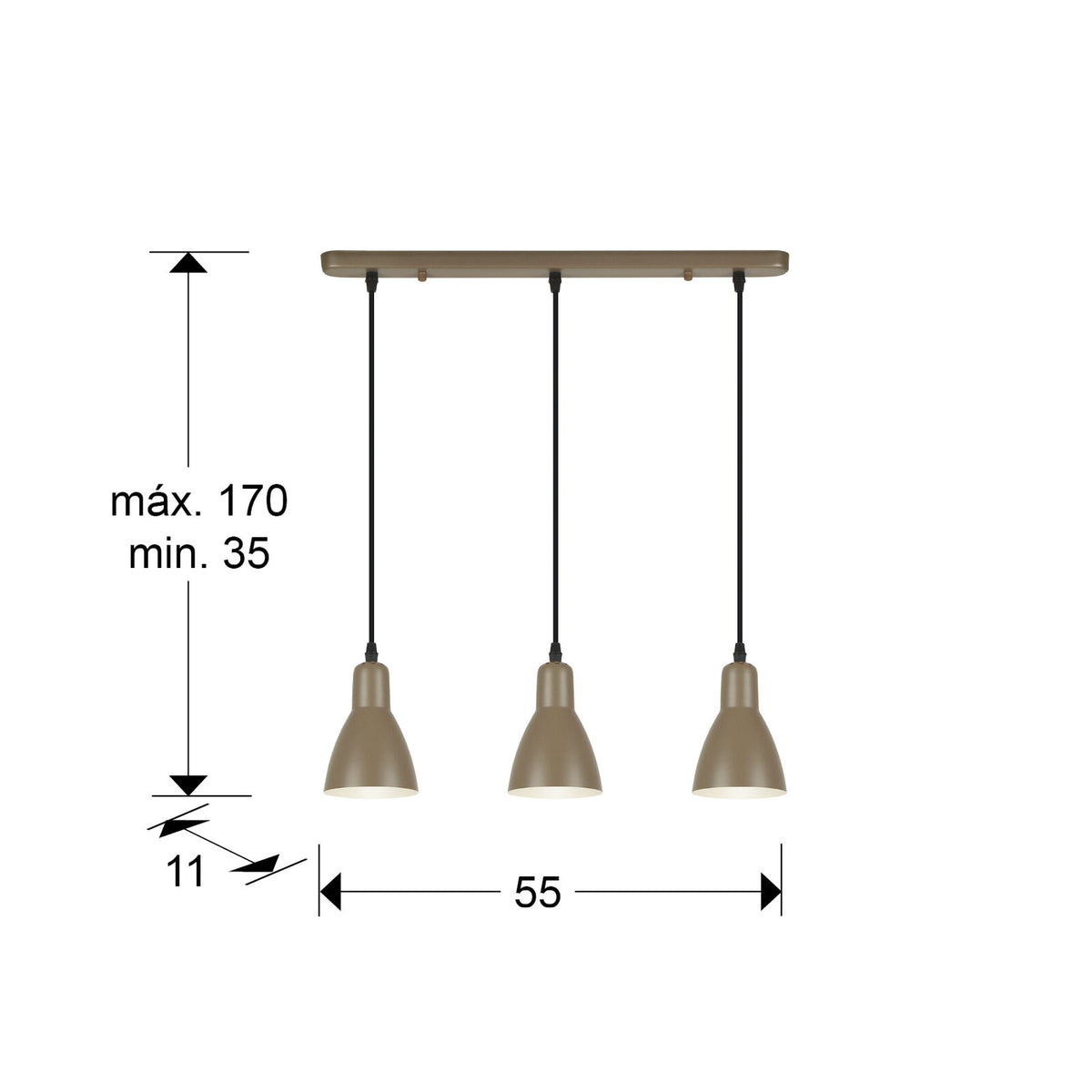 Lámpara de techo Afra 3 luces lineal marrón (i3) - medidas