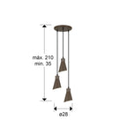 Lámpara de techo Bera 3 luces redonda marrón oscuro (i3) - medidas