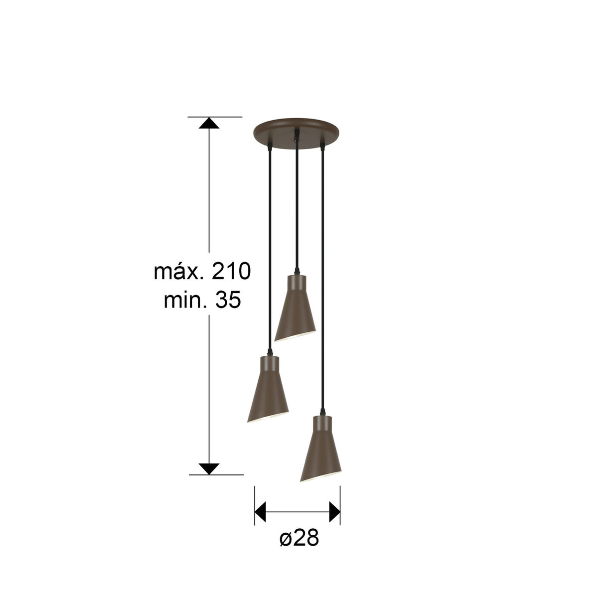 Lámpara de techo Bera 3 luces redonda marrón oscuro (i3) - medidas