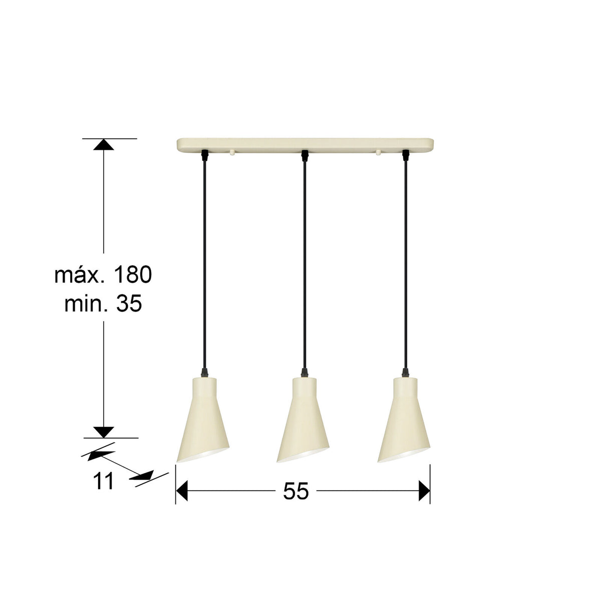 Lámpara de techo Bera 3 luces lineal crema (i3) - medidas