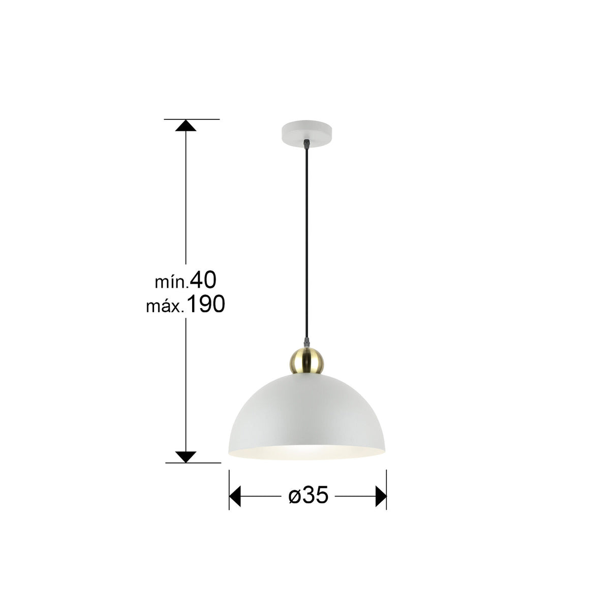 Lámpara colgante Polo Ø35 gris claro y latón (i3) - medidas