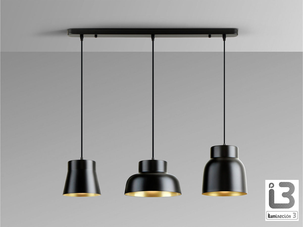 Lámpara de techo Vulcano 3 luces lineal negro y oro (i3)