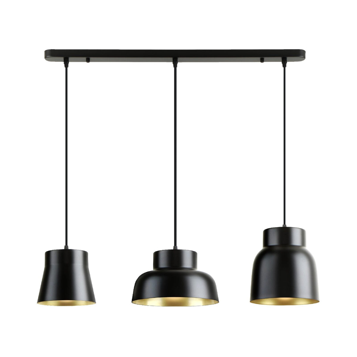 Lámpara de techo Vulcano 3 luces lineal negro y oro (i3)