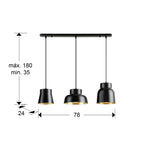 Lámpara de techo Vulcano 3 luces lineal negro y oro (i3) - medidas