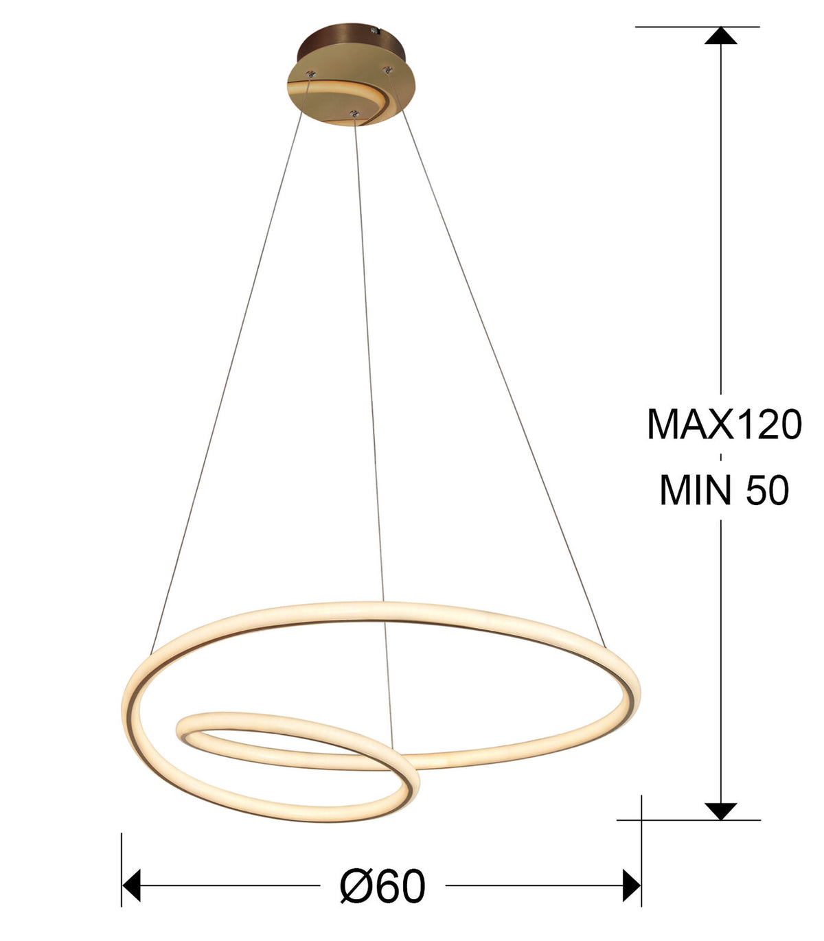 Lámpara de techo Tube LED oro Ø60 - medidas