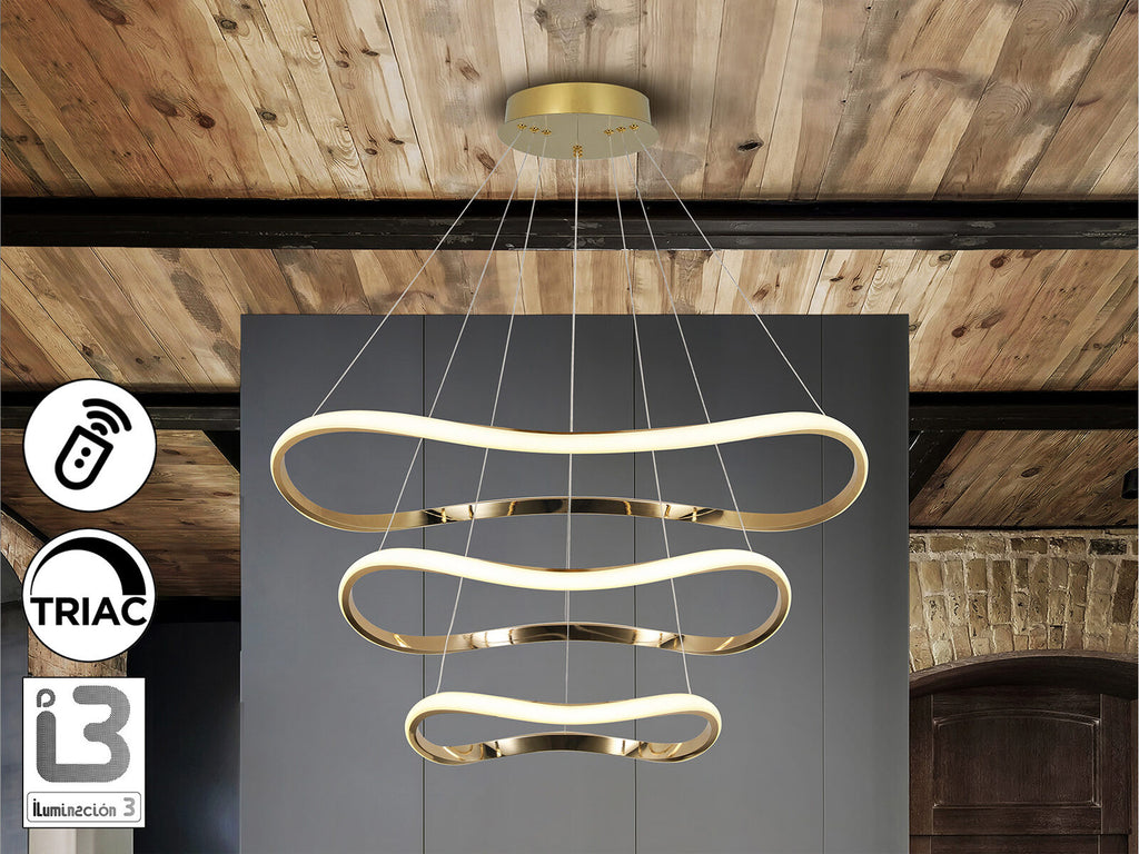 Lámpara de techo Naos 3 aros Ø80 oro rosa con mando (i3)