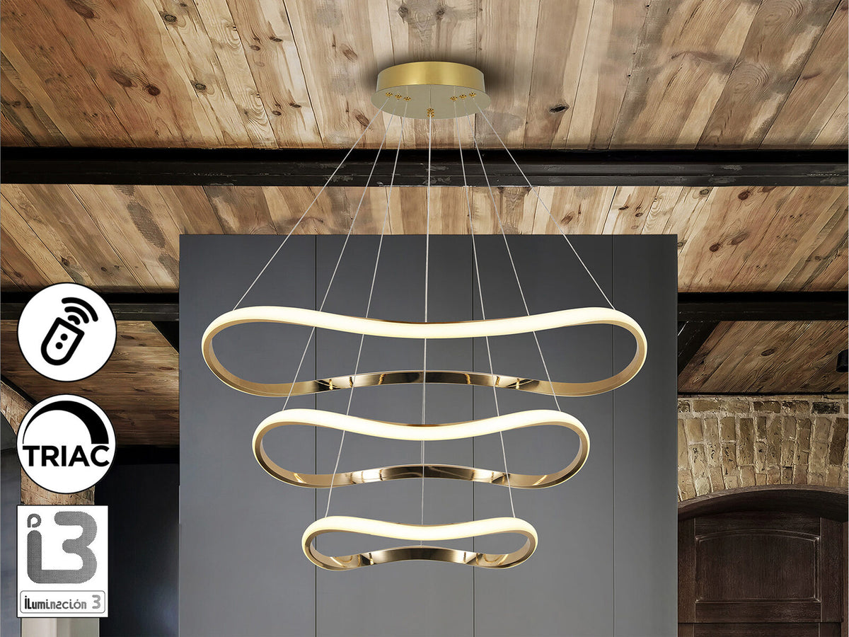 Lámpara de techo Naos 3 aros Ø80 oro rosa con mando (i3)