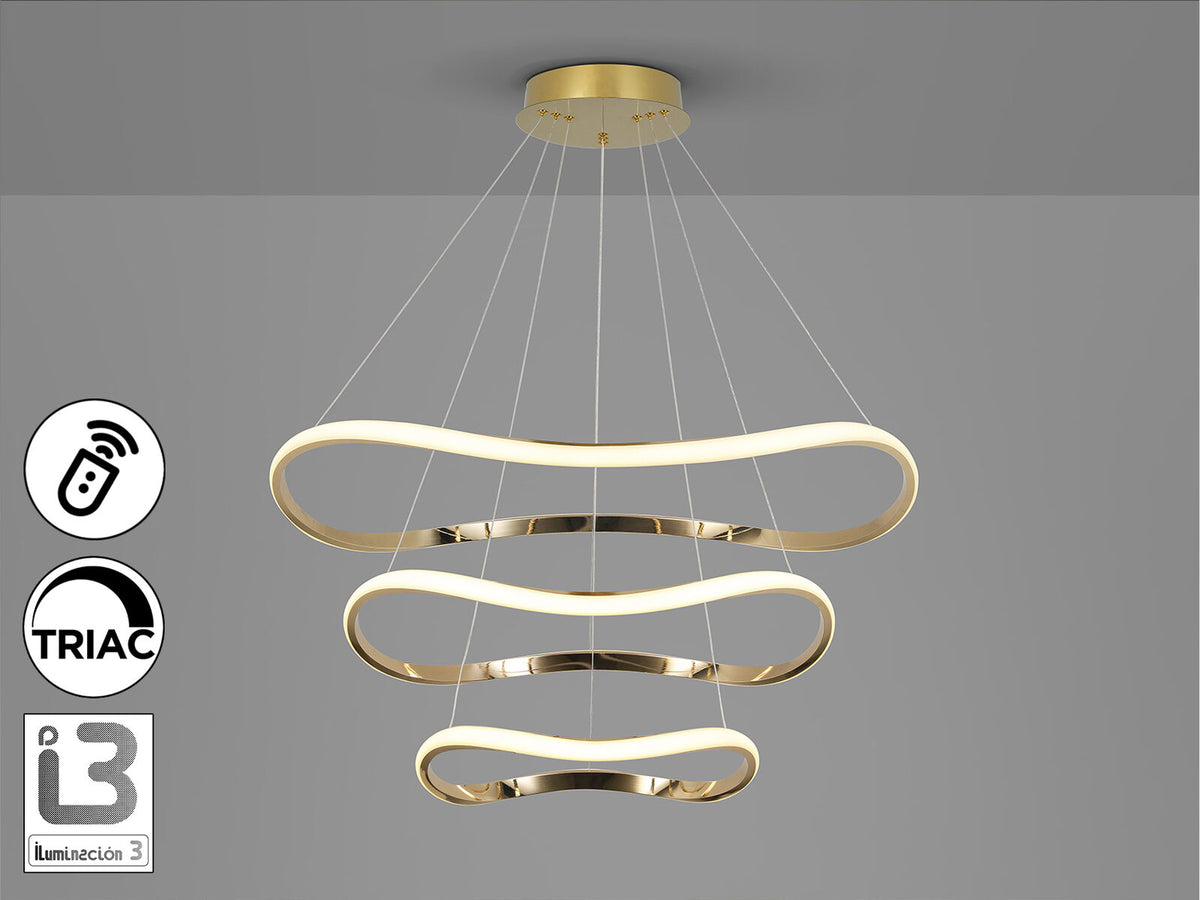 Lámpara de techo Naos 3 aros Ø80 oro rosa con mando (i3)