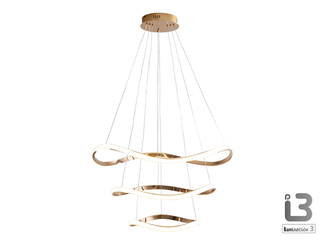 Lámpara de techo Naos 3 aros Ø80 oro rosa con mando (i3)