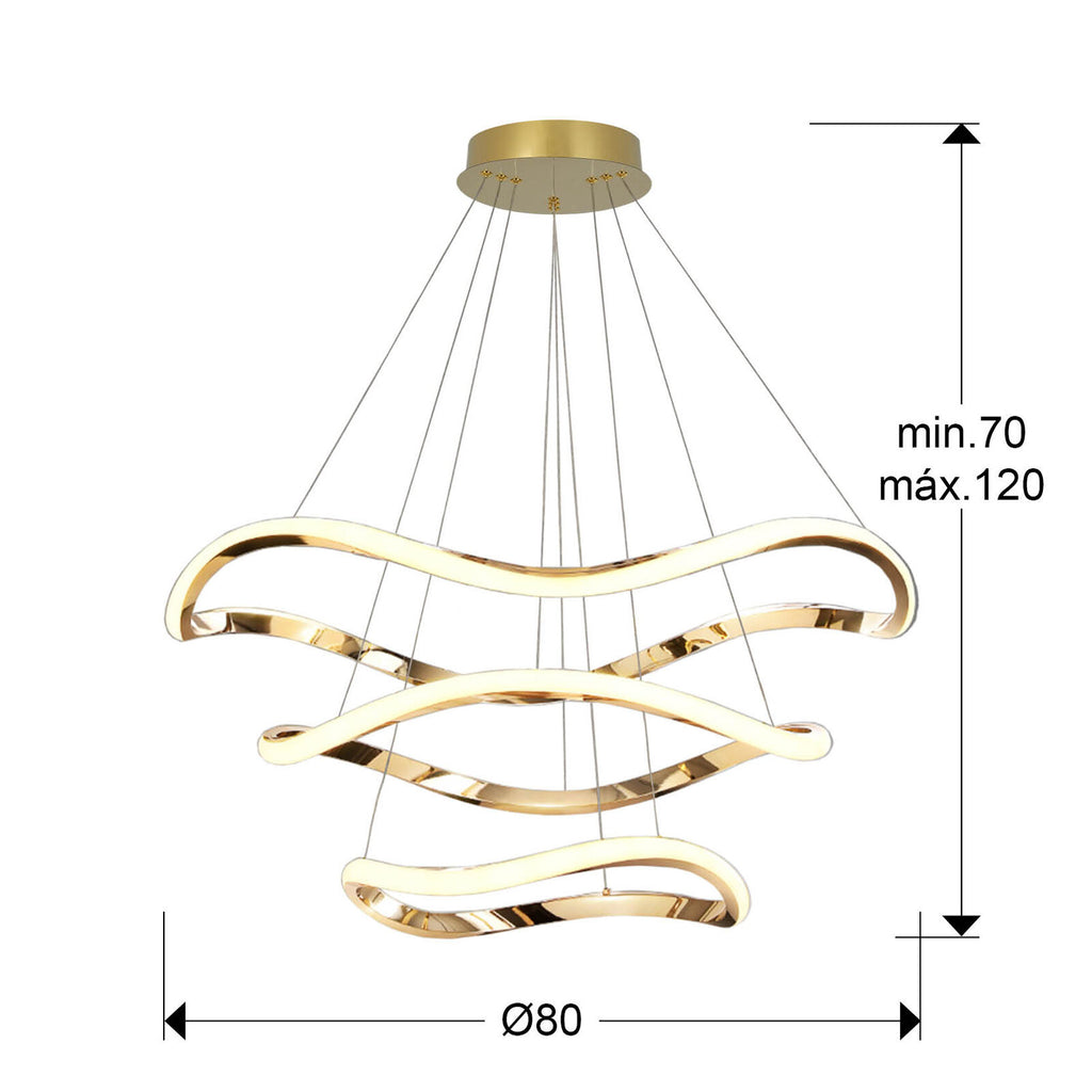 Lámpara de techo Naos 3 aros Ø80 oro rosa con mando (i3) - medidas