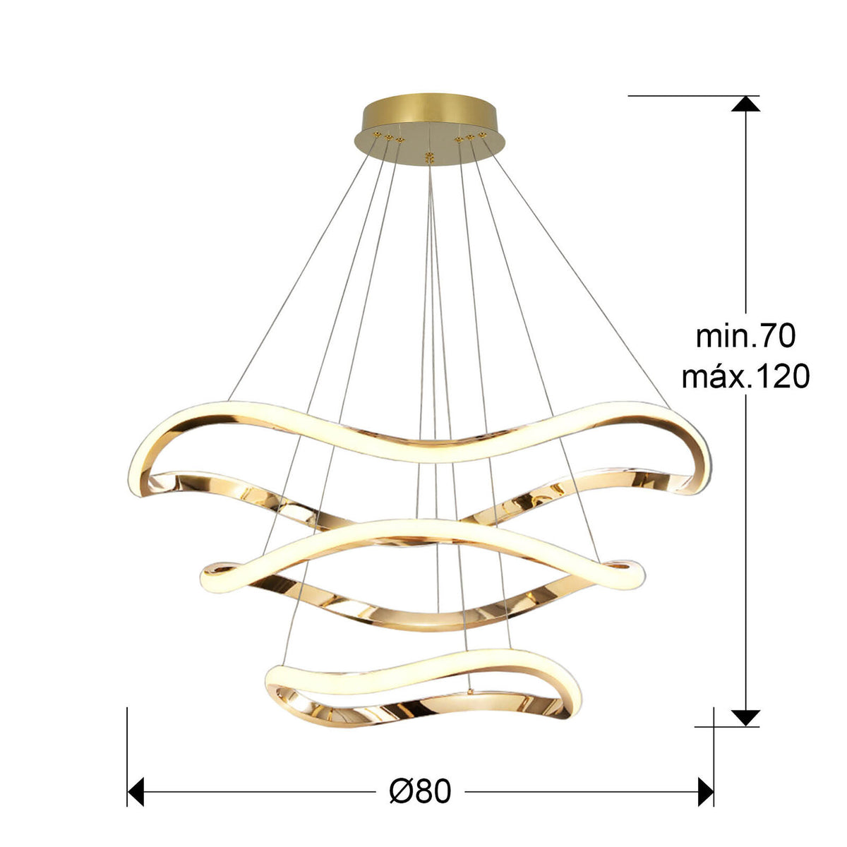 Lámpara de techo Naos 3 aros Ø80 oro rosa (i3) - medidas