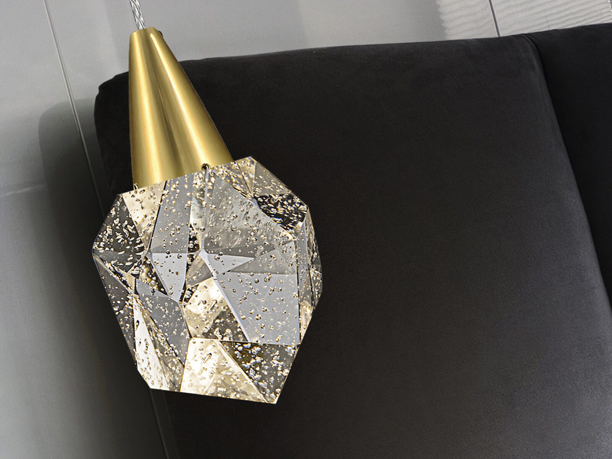Lámpara colgante Aquaria cristal con burbujas oro mate