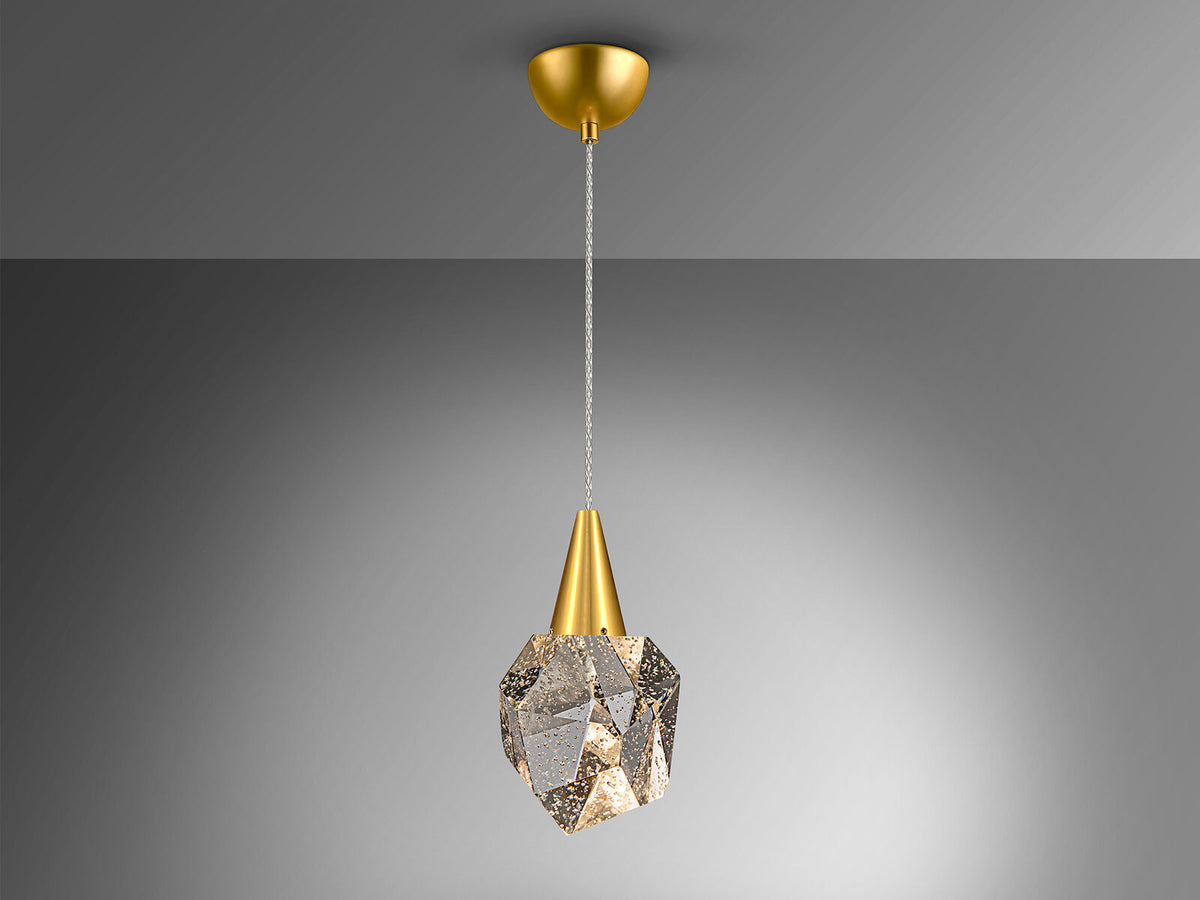 Lámpara colgante Aquaria cristal con burbujas oro mate