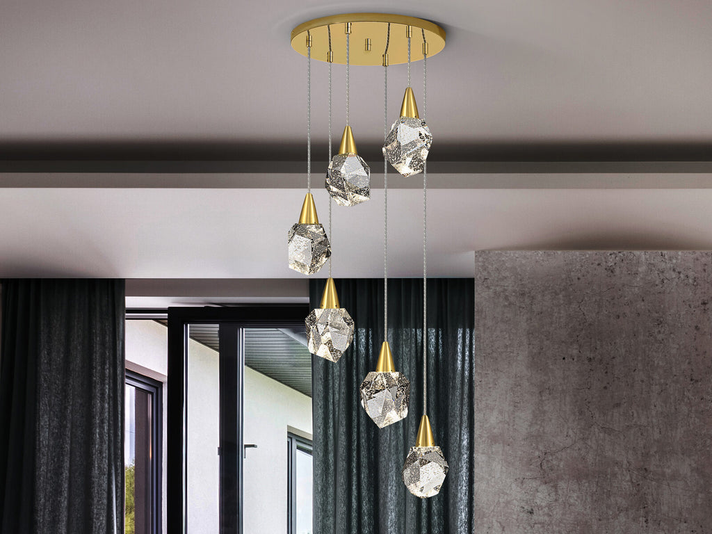 Lámpara de techo Aquaria 6 luces oro mate
