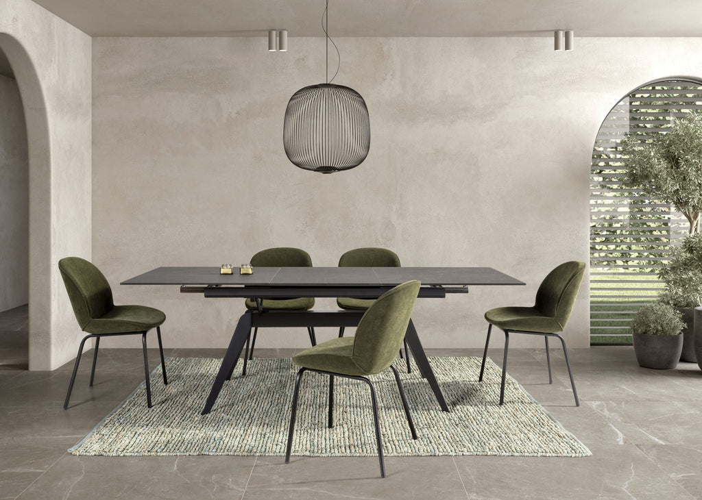 Mesa de comedor extensible Altea 160/220 cm - Cerámica Negra / Pie Negro