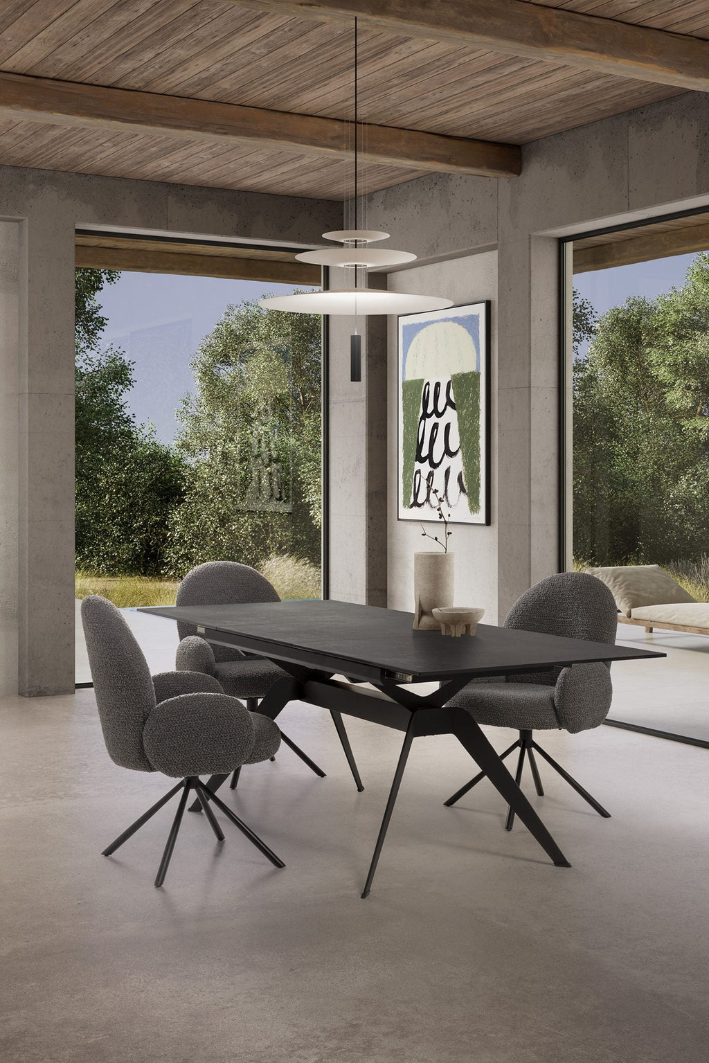 Mesa de comedor extensible Altea 160/220 cm - Cerámica Negra / Pie Negro