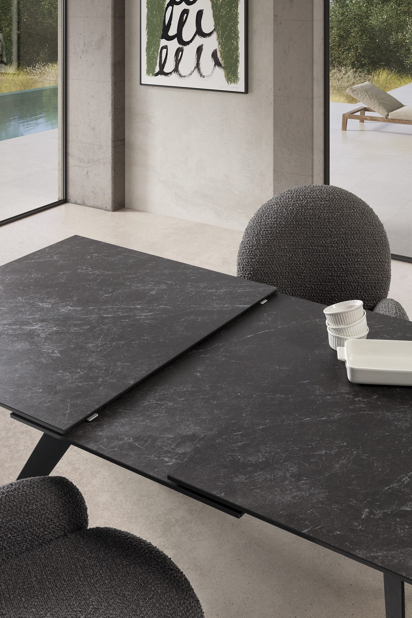Mesa de comedor extensible Altea 160/220 cm - Cerámica Negra / Pie Negro