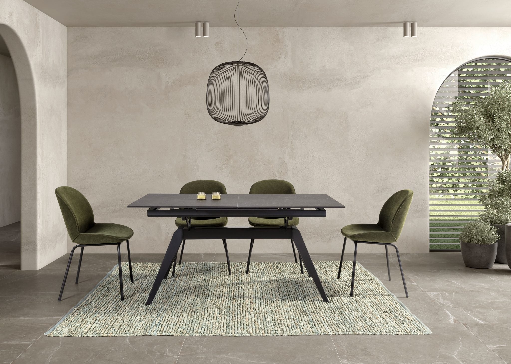 Mesa de comedor extensible Altea 160/220 cm - Cerámica Negra / Pie Negro