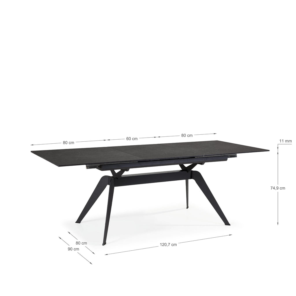 Mesa de comedor extensible Altea 160/220 cm - Cerámica Negra / Pie Negro - medidas