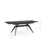 Mesa de comedor extensible Altea 160/220 cm - Cerámica Negra / Pie Negro - medidas