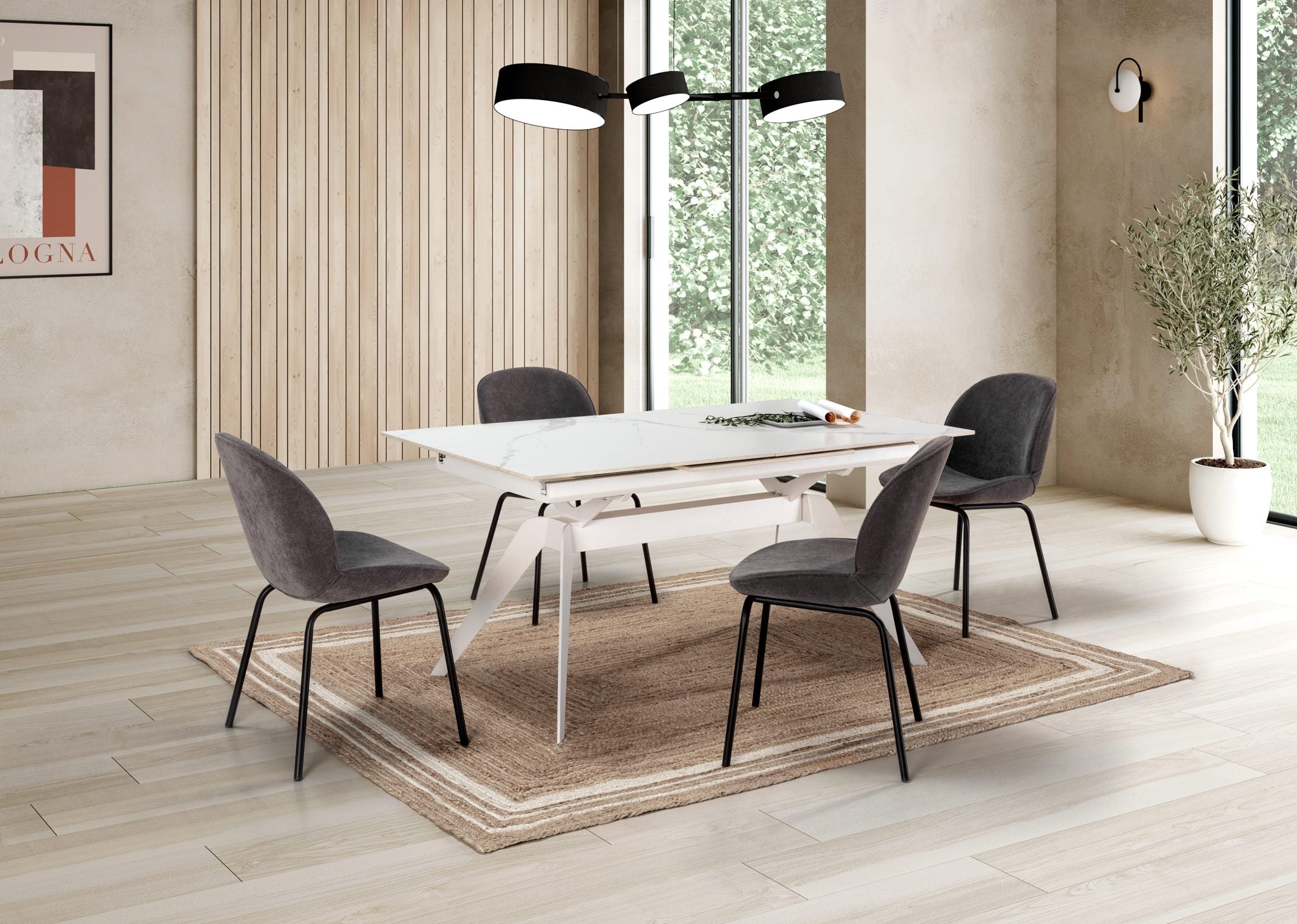 Mesa de comedor extensible Altea 160/220 cm - Cerámica Blanca / Pie Blanco