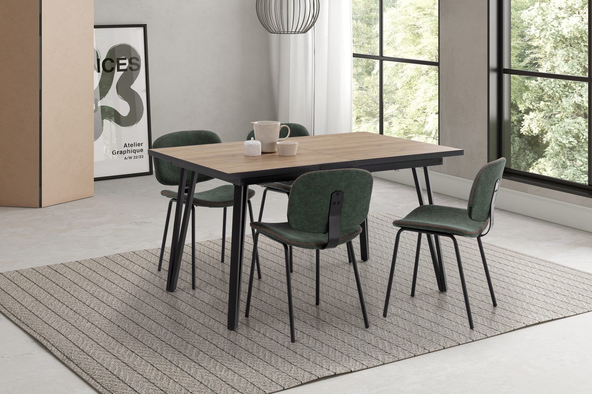 Mesa de comedor extensible Ezcaray 140/180 cm - Natural / Canto Bocamina