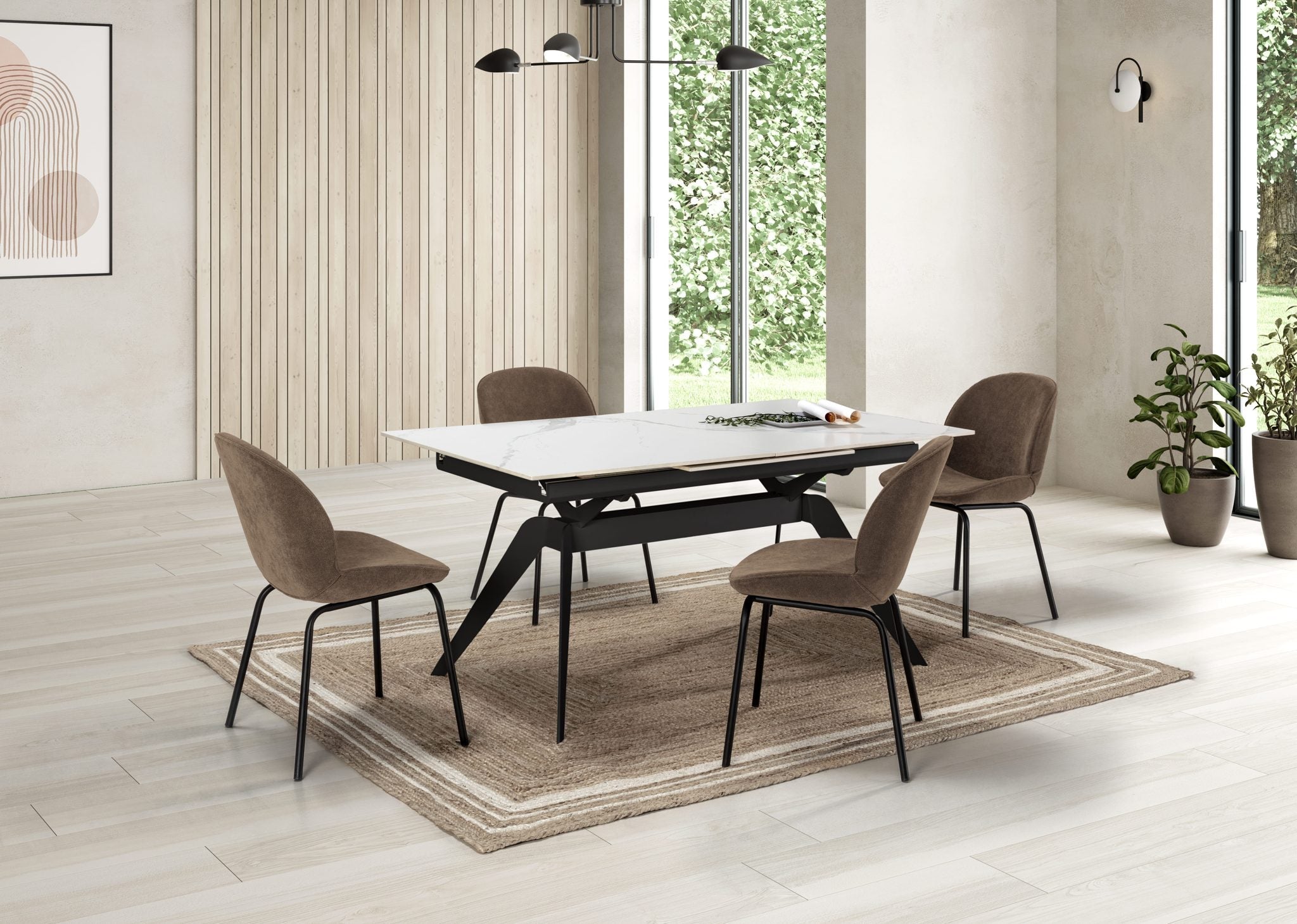 Mesa de comedor extensible Altea 160/220 cm - Cerámica Blanca / Pie Negro