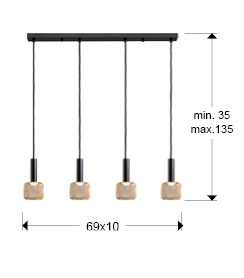 Lámpara de techo Sincro 4 luces negro y oro - medidas