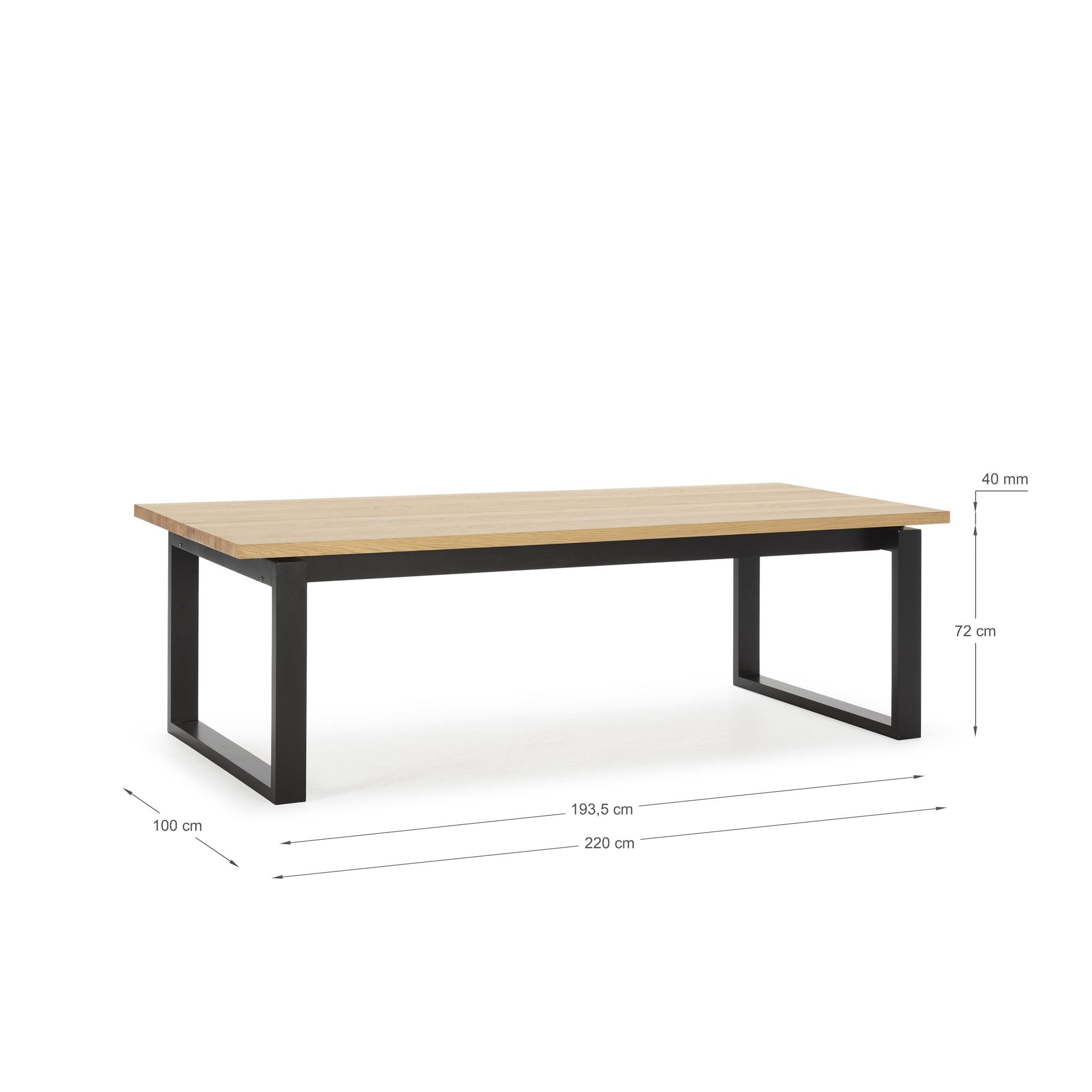 Mesa de comedor Teba 220 cm - Roble / Pie Negro - medidas