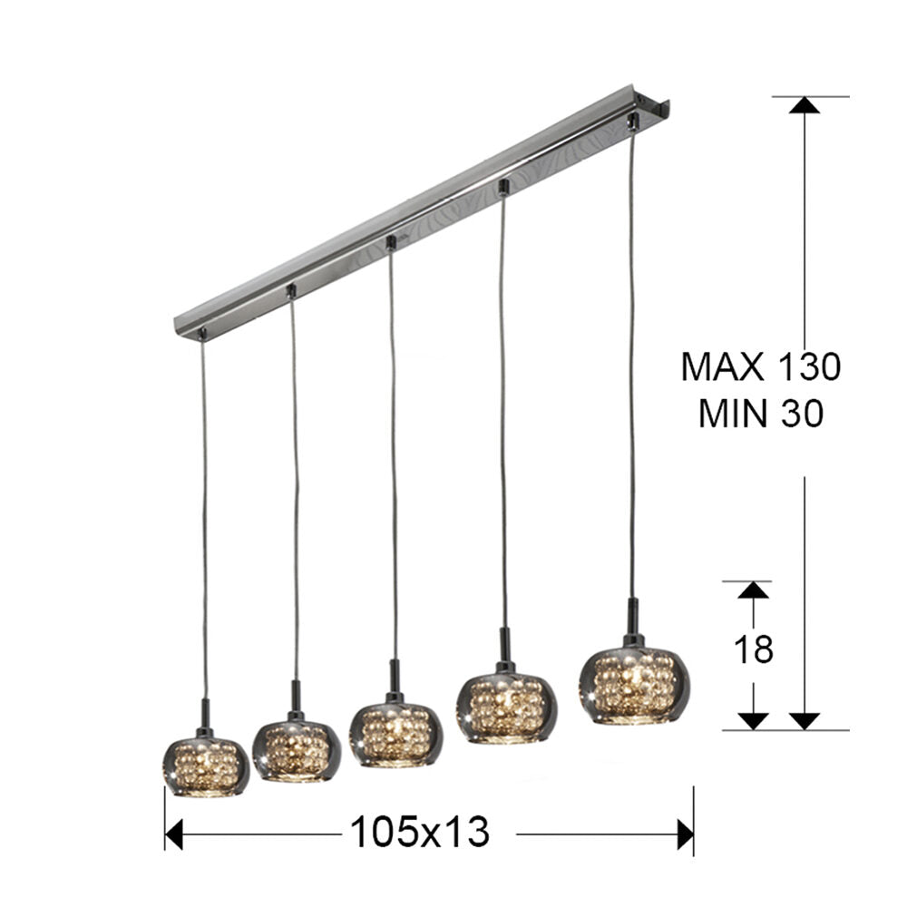 Lámpara de techo Arián 5 luces cromo dimable - medidas