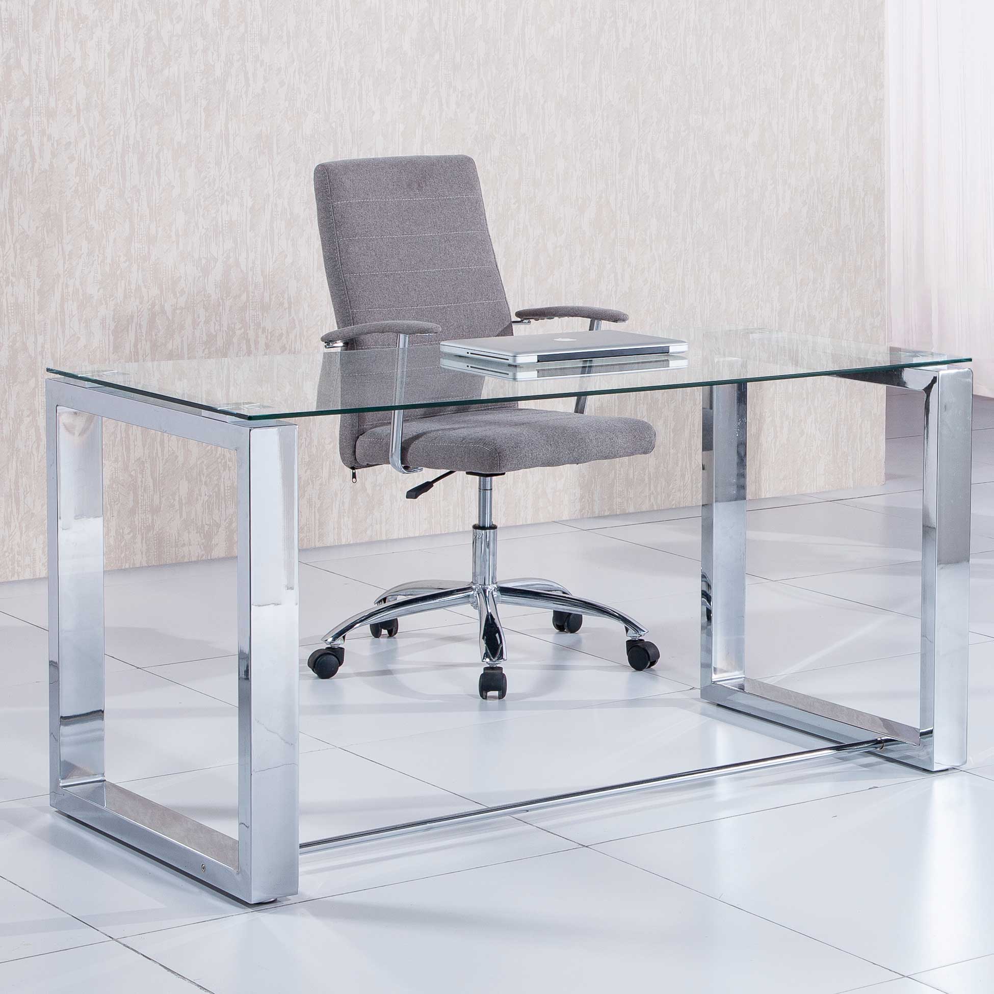 Mesa Despacho Office 140x70 cm Patas Cromo / Cristal Templado