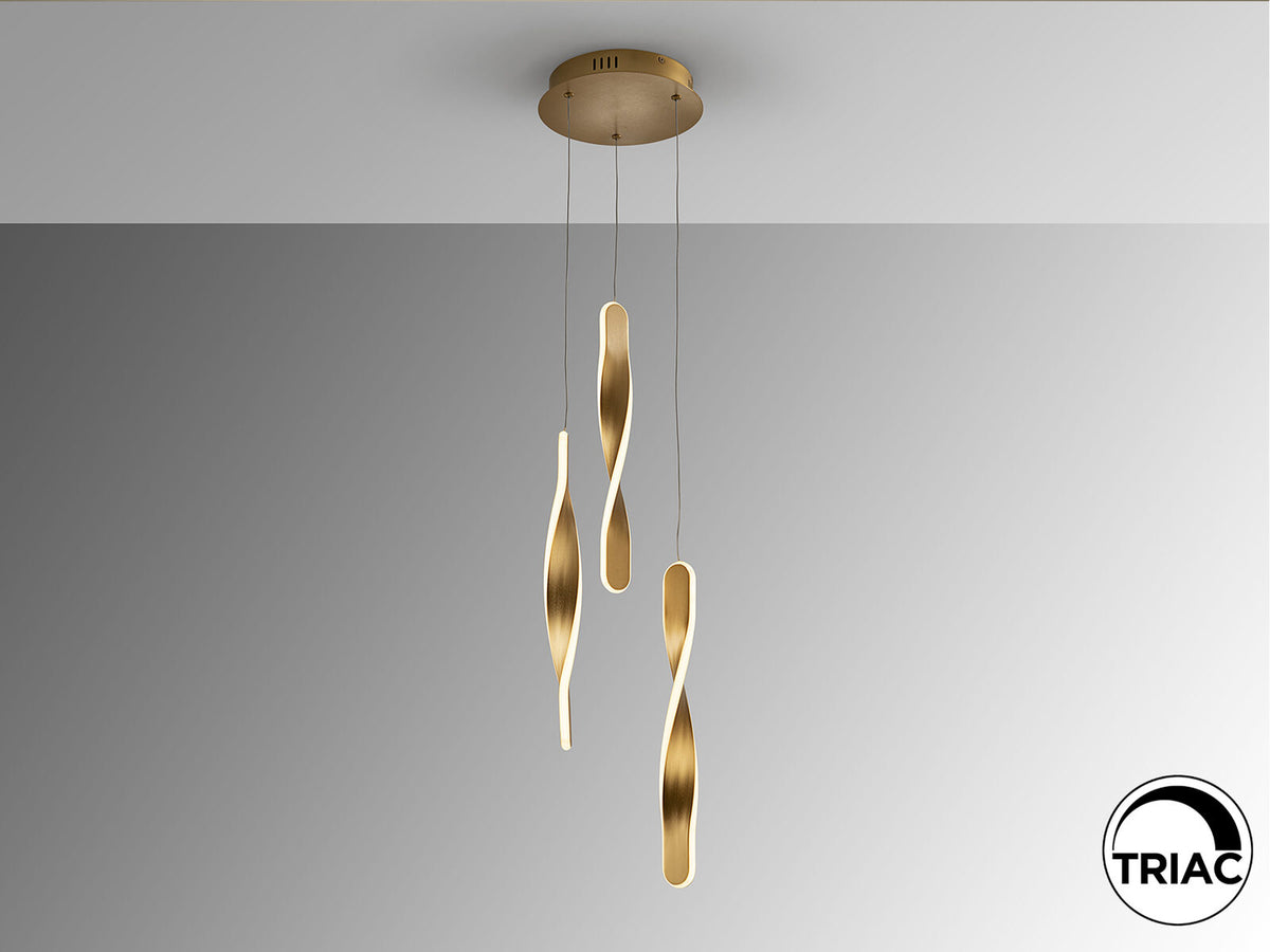 Lámpara de techo Twist 3 luces oro cepillado