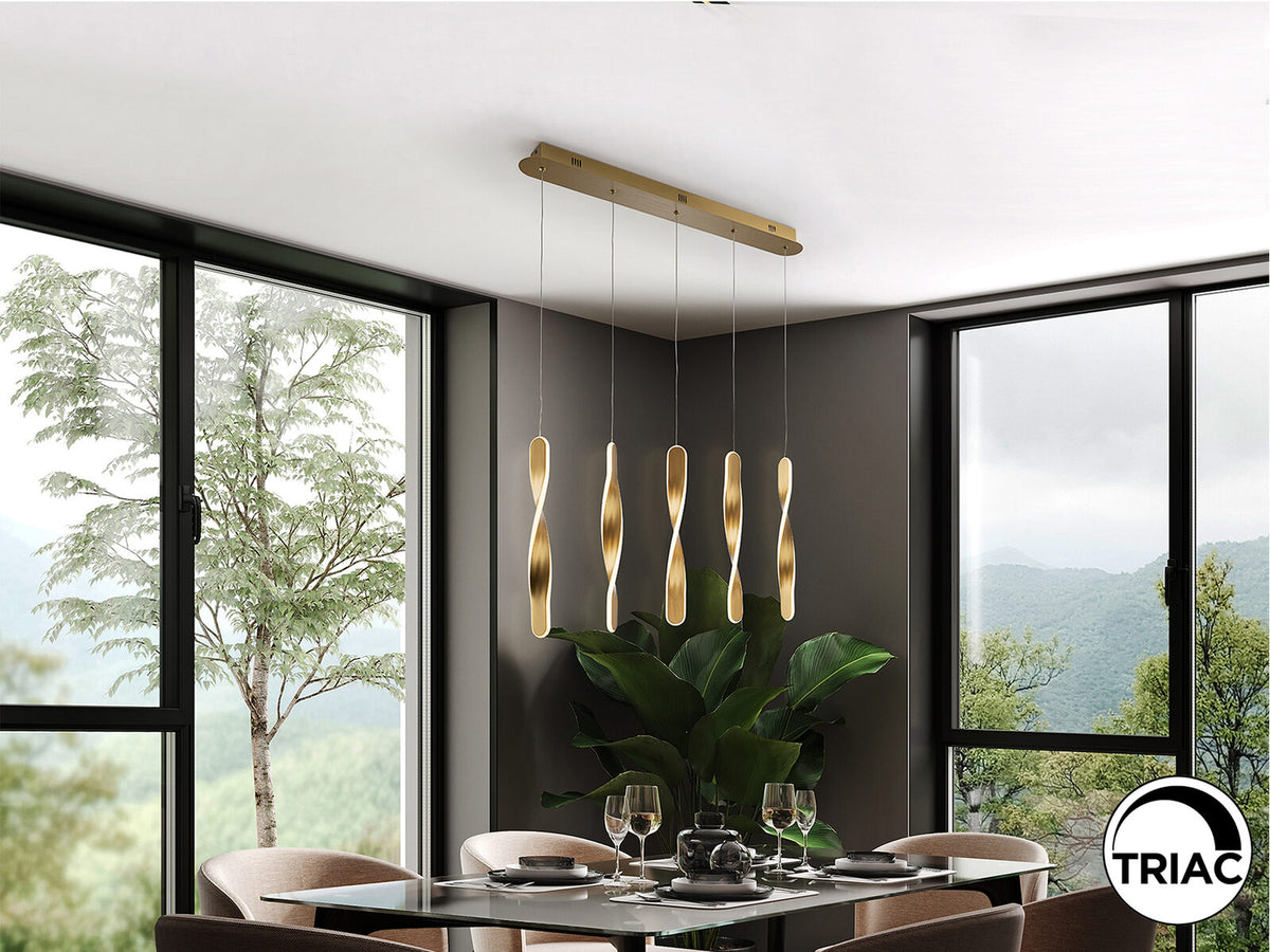 Lámpara de techo Twist 5 luces oro cepillado