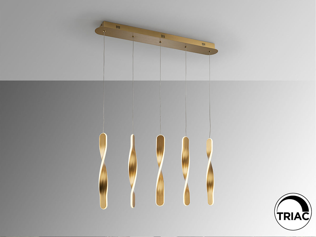 Lámpara de techo Twist 5 luces oro cepillado