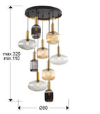 Lámpara de techo Norma 9 luces negro y latón dimable - medidas