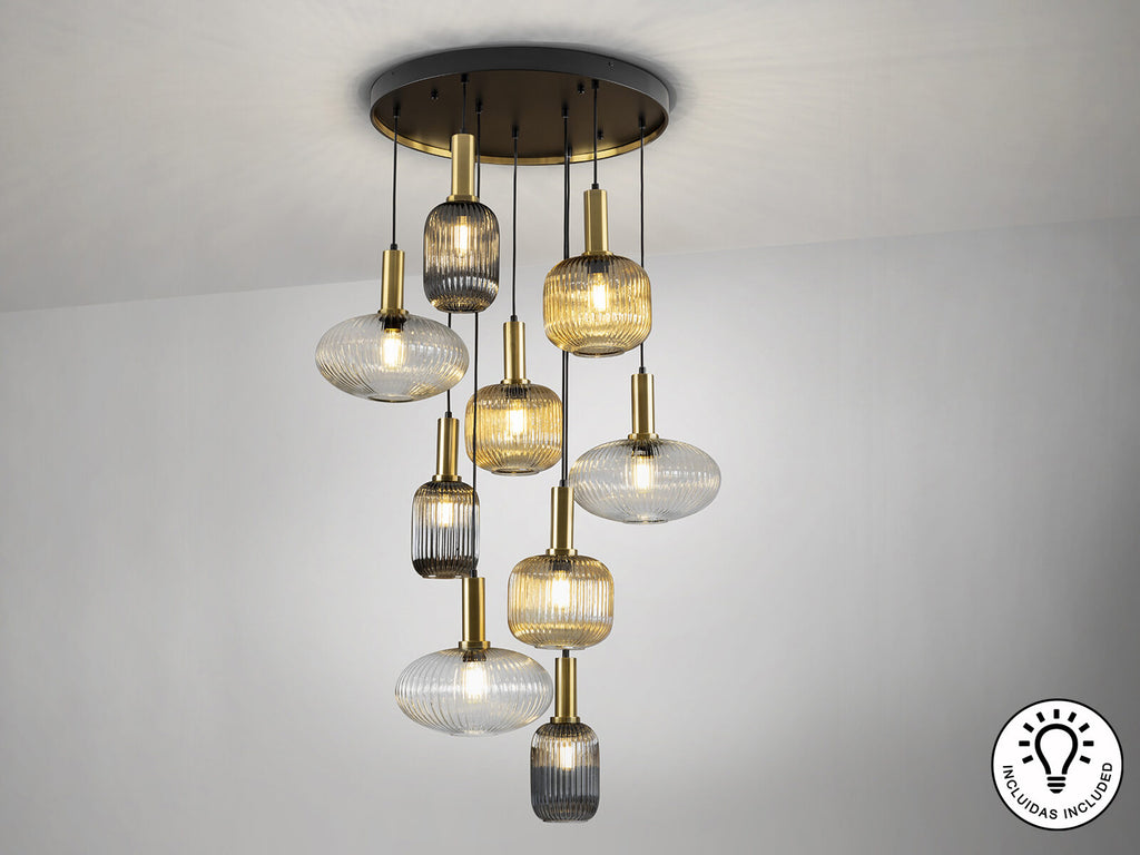 Lámpara de techo Norma 9 luces negro y latón