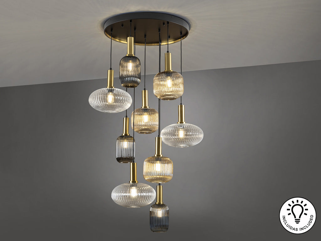 Lámpara de techo Norma 9 luces negro y latón