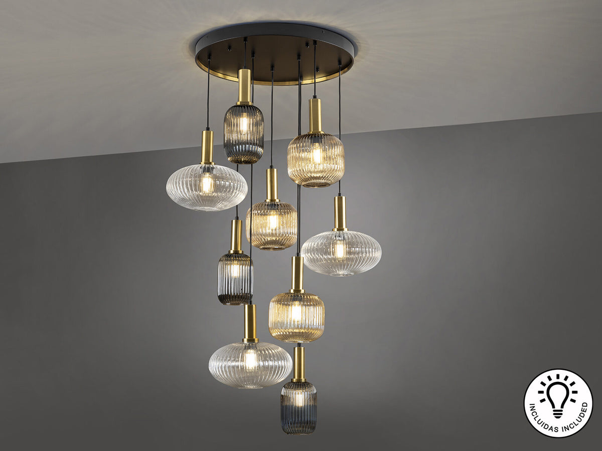 Lámpara de techo Norma 9 luces negro y latón