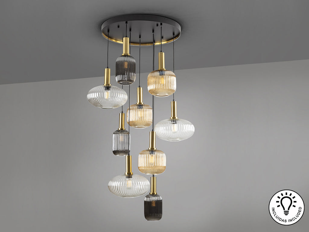 Lámpara de techo Norma 9 luces negro y latón