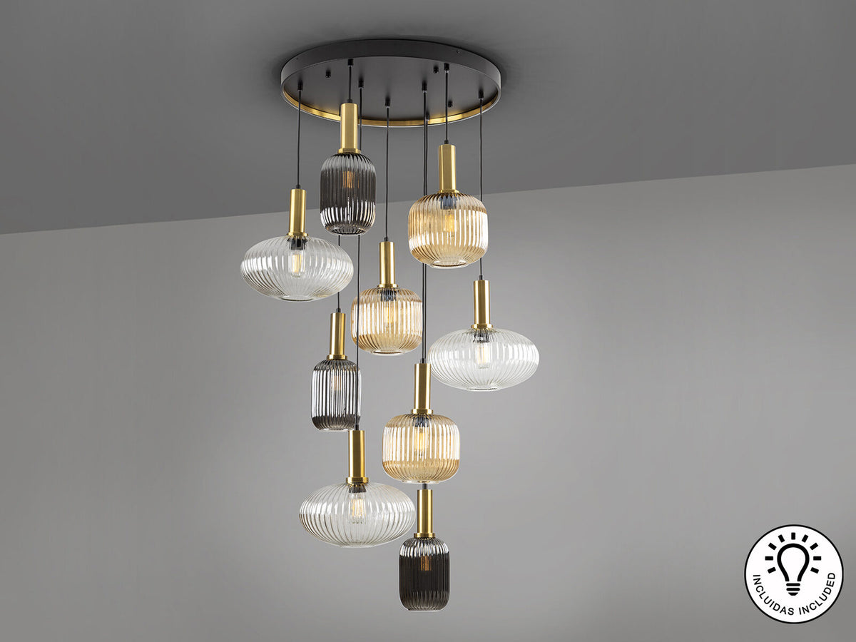 Lámpara de techo Norma 9 luces negro y latón