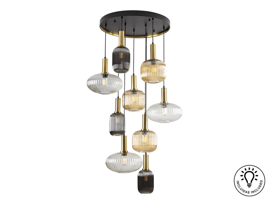 Lámpara de techo Norma 9 luces negro y latón