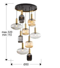 Lámpara de techo Norma 9 luces negro y latón - medidas