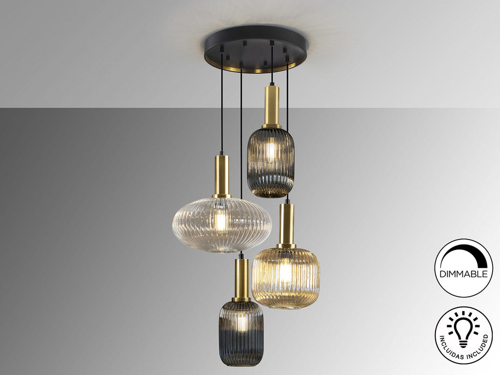 Lámpara de techo Norma 4 luces negro y latón
